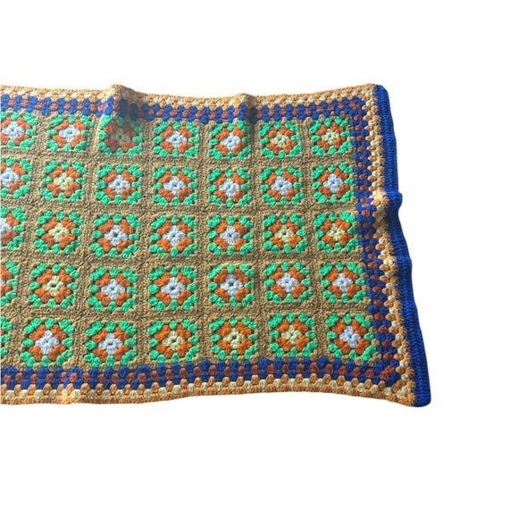 Crochet Granny Squared Throw Blanket Boho Hippie Multi Colored Handcrafted - Picture 11 of 12